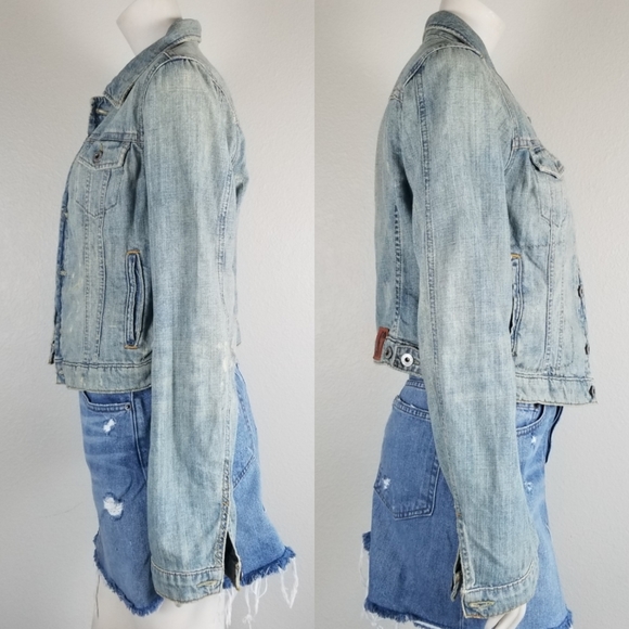 Polo Jeans Co Ralph Lauren Y2K Distressed Cropped Blue Denim Trucker Jacket Sz M - Picture 2 of 12